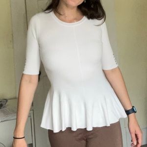 Peplum Short Sleeved White Sweater